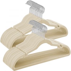 Songmics Cintres en velours lot de 50 antiglisse avec encoches beige sable