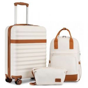 Valise ABS+PC 55x39x20cm Rigide avec Serrure TSA et 4 Roues Pivotantes+Sac de Voyage, Creme