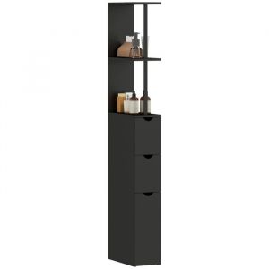 Homcom Meuble colonne salle de bain - avec tiroirs, étagères ouvertes, placard - 15 x 33 x 136 cm - en bois - noir