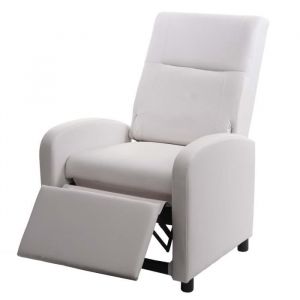Décoshop26 Fauteuil TV rela par en simili cuir dossier pliable 99 par 70 par 75 blanc