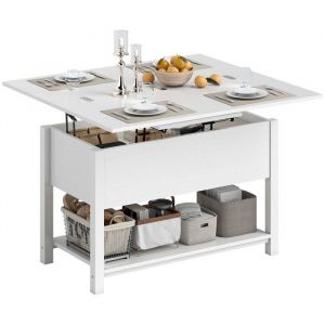 Homcom Table basse relevable - plateau pliant, compartiment et étagères - panneau de particule - 100x45x50,5cm - blanc