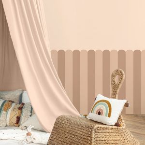 Plage Papier peint découpé préencollé, soubassement, festonné, rayures, beige, festons, raccordable, 83 cm X 195 cm