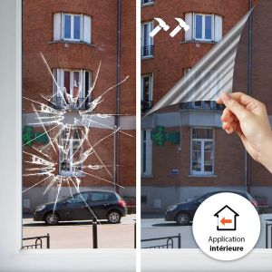 Image de Dimexact Film De Protection Anti-&eacute;clats Adh&eacute;sif Pour Fen&ecirc;tre, Transparent, De L : 1.52 M X H : 2.5 M, En Rouleau