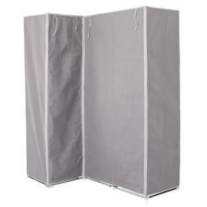 Pegane Armoire penderie d'angle en tissu coloris gris - Longueur 131 x Profondeur 87,5 x Hauteur 169 cm -