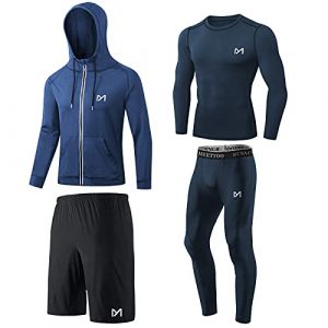 MEETYOO Tee Shirt Compression Homme, Legging Sport Short Fitness T Shirt Manche Longue Veste Collant Gym Running Vetement pour Jogging Musculation