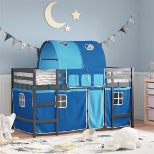 VidaXL Lit Mezzanine Enfants et Tunnel, Lit Surélevé pour Enfants avec Échelle, Meuble de Rangement Chambre, Moderne, Bleu 90x200 cm Bois Pin Massif