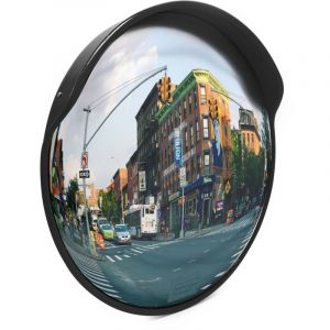 wiltec Miroir routier 30 cm convexe avec capot de protection noir rond, avec champ de vision de 130&deg;, pour sorties, mat&eacute;riel de montage inclus
