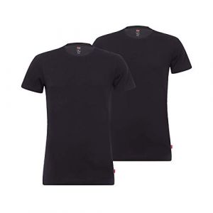 Levi's Men Solid Crew 2P T-Shirt, Noir (Jet Black 884), Small (Lot de 2) Homme