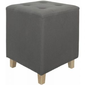 Altobuy ANTIOPE Pouf Carré Gris Foncé Piétement Bois