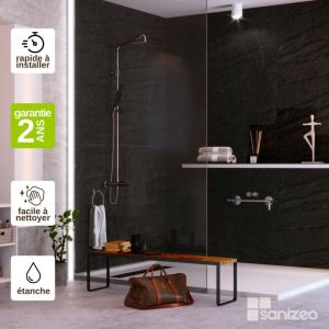 Kit de 2 Panneaux Mural Revetement Décoratif Salle de Bains Douche et wc, L120l1200.4 cm, effet effet pierre noire, kobert in Manson