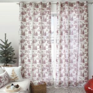 Rideau 140 x 240 cm en coton recyclé chambray esprit montagne grenat