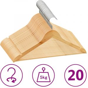VidaXL Cintres antidérapants 20 pcs Bois dur
