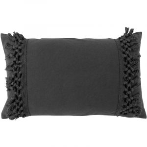 Coton d'intérieur Coussin Déco à Franges "Salma" 30x50cm Anthracite