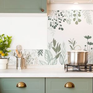Fond de hotte adhésif en aluminium - Floral Vert - 99deco - L70xH60 cm Ep.3 mm
