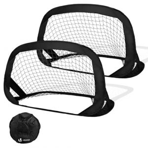 VOUNOT Lot de 2 Buts de Football Pop Up Enfant 120 x 80 x 80 cm Cages Pliables et Portables avec Sac Piquets et Arceaux pour Jardin Parc Entrainement et Jeu Noir