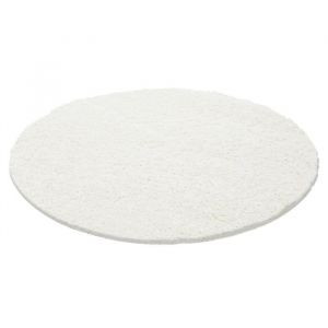 Life SHAGGY Rond - Tapis Uni Rond 80 x 80cm - 100% Polypropylène 30mm - Blanc Ivoire