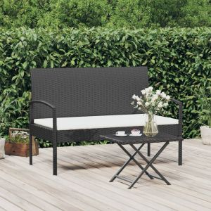 VidaXL Banc de jardin avec coussin noir 105 cm r&eacute;sine tress&eacute;e Noir et blanc