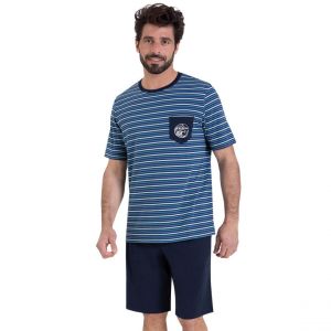 Athena Pyjama court col rond homme Rayures Waves en coton