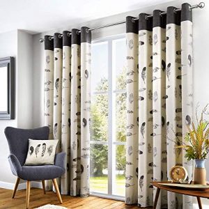 Image de Fusion Plume Gris Crème Beige Blanc 117X137cm 117X137CM Doublé 100% Coton Anneau CURTAINS