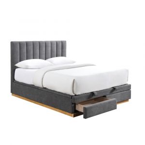 DANIEL - Lit double en tissu gris anthracite avec coffre et tiroir 160x200 cm