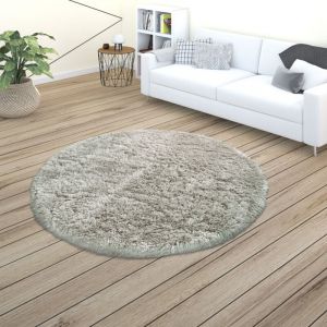 Paco Home - Tapis De Salon Poils Longs Shaggy Uni Doux Moderne Gris 120 cm rond
