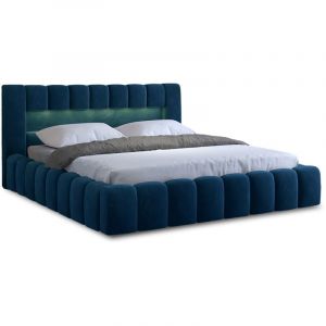Cleo - lit coffre avec led - 160x200 cm - sommier inclus - en velours - bleu canard