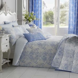 Couvre-Lit Bleu Toile De Jouy En Polycoton 200 X 200 Cm