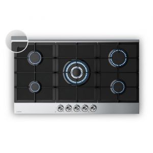Klarstein Verosteel Plaque de Cuisson Gaz 5 Feux - 10400W, Verre & Inox, Allumage Électrique, Sécurité Anti-Flambage, 90cm, Compatible gpl & Gaz