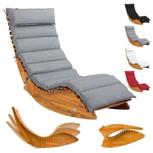 Chaise longue pour sauna Java Acacia certifié FSC avec housse Gris chiné