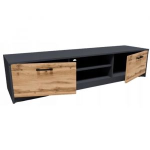 Meuble TV Graphite - Banc TV, Table TV avec 2 portes et 2 étagères - 160 x 41 x 36 cm