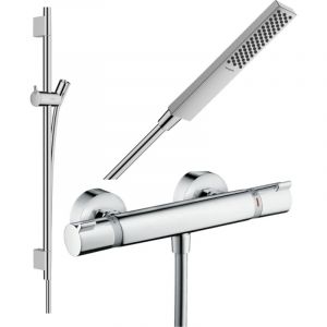 Hansgrohe Pack mitigeur douche thermostatique Ecostat Comfort + Barre Unica S Puro + flexible + Pommeau Pulsify E chromé