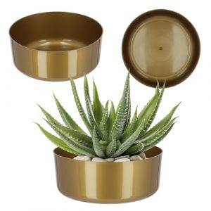 Bac à fleurs, en plastique, rond, récipient pour plante, pour rebord de fenêtre, table, salon, jardinière, diamètre : 26 cm, doré - Kadax