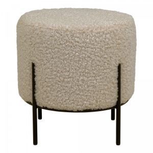 FINTRY - Repose-Pieds Rond Imitation Laine Beige et Pieds Acier - Altobuy