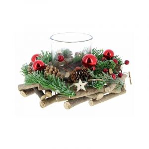 Photophore No&euml;l 1 support bougie &Oslash;19cm - Houx et Pin Silumen