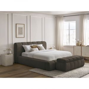 Bobochic Lit coffre denali tissu bouclette + Bout de lit denali 160x200 + bout de lit 140 Marron