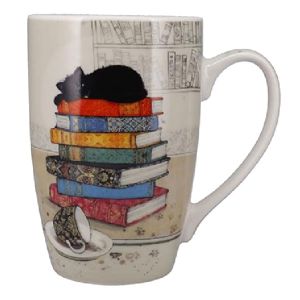Mug arrondi + bo&icirc;te ouverte Chaton Livres Kiub Bug Art XL