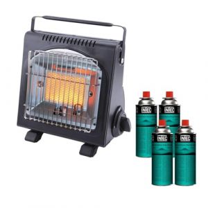 Intec Chauffage &agrave; gaz portable 1700W C&eacute;ramique + 4 Cartouches de gaz Thermocouple ODS Camping P&ecirc;che