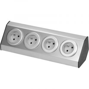 Electraline 35469 Bloc Multiprise de Cuisine &agrave; c&acirc;bler en acier inoxidable, 4 Prises Fran&ccedil;aises 16A 2P+T