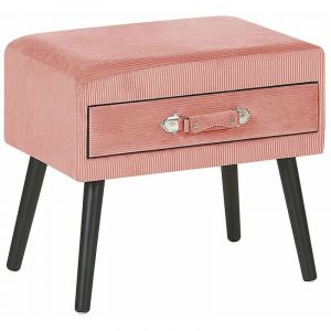 Beliani Table de chevet en velours côtelé rose EUROSTAR