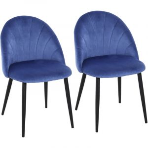Homcom Lot de 2 chaises velours bleu pieds m&eacute;tal noir dim. 52L x 54l x 79H cm 52x54x79cm Bleu