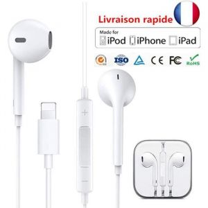 Écouteurs intra auriculaires compatibles avec l'iPhone et écouteurs filaires stéréo antibruit avec microphone (connexion Bluetooth)