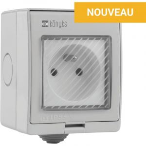 Konyks Pluviose FR Prise extérieure WiFi, Étanchéité IP55, compatible Smartlife et Tuya, Amazon Alexa et Google Home