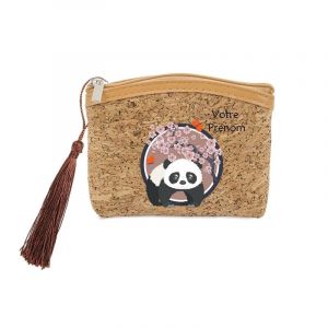 Porte monnaie et porte cles liege Taperso avec motif panda sakura et fleur de cerisier personnalisable