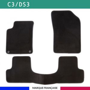 Tapis de voiture - Sur Mesure pour C3 / DS3 (2009 - 2019) - 3 pi&egrave;ces - Tapis de sol antid&eacute;rapant pour automobile