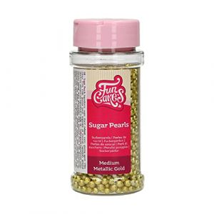 FunCakes Perles en Sucre Moyennes Or Métallique: sprinkles gâteau, bon goût, parfait pour la décoration de gâteaux, perles de sucre comestibles. 80 g.