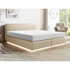 Ensemble complet boxspring tête de lit + sommier avec leds + matelas - 160 x 200 cm - Tissu - Beige - OTARU de YSMÉE