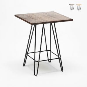 AHD Amazing Home Design - Table haute industrielle pour tabourets 60x60 m&eacute;tal acier bois Bolt, Couleur: Marron