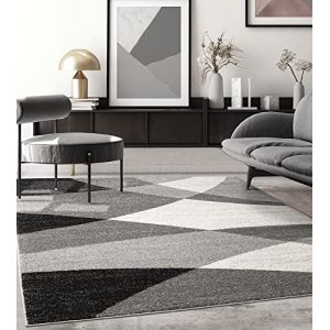 The carpet - Pearl - Tapis &agrave; Poils Courts et denses - Moderne - pour Salon et Chambre &agrave; Coucher - D&eacute;coupe des Contours - Motif g&eacute;om&eacute;trique - Motif ondul&eacute; - Gris - 160 x 220 cm