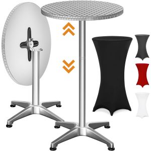 Table haute argent 115x60cm + housse noire Ø60cm
