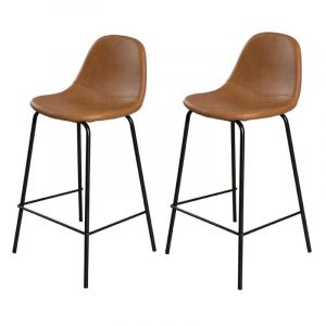 Image de Lot de 2 chaises de bar vintage marron Jonas